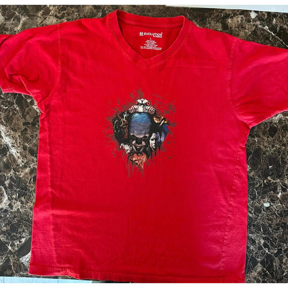 Men’s Large Graphic Tee – Evil Clown, Red V-Nec - Picture 1 of 6